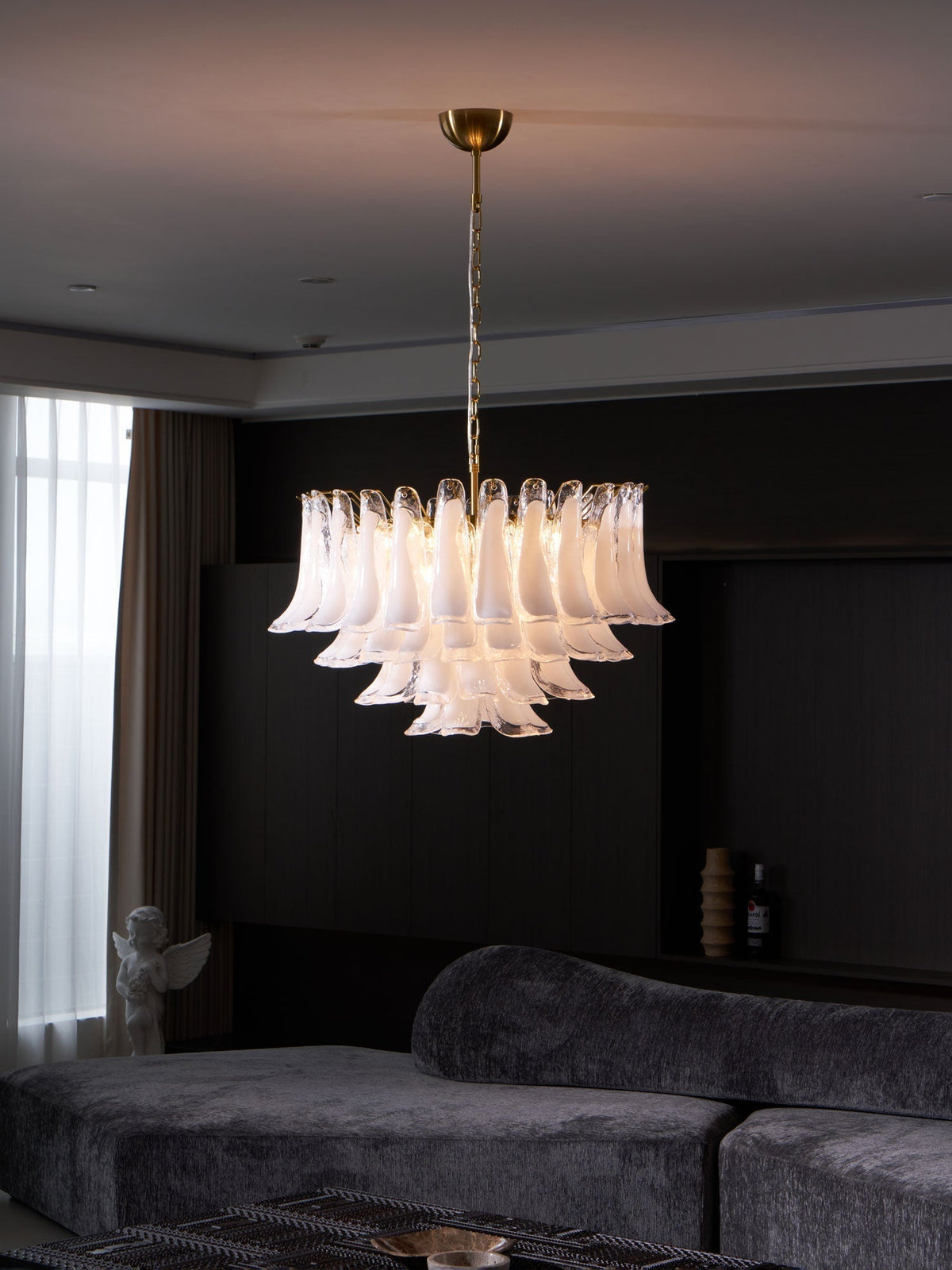 Lioroaria Chandelier Pink Glass Leaf Layered Floral Glamour