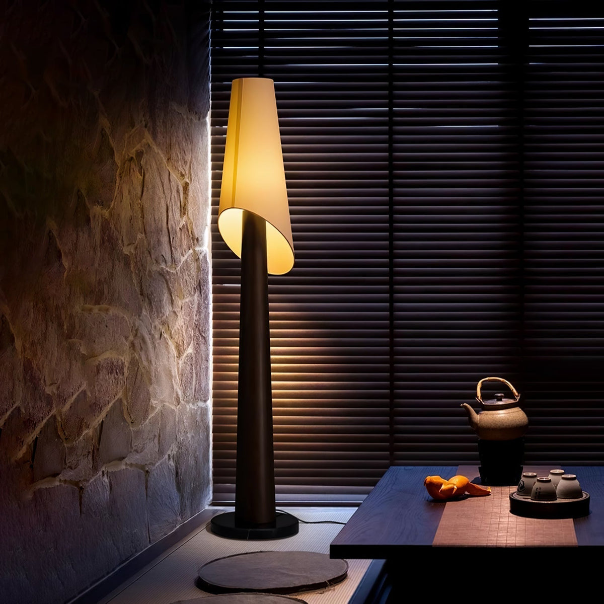 Curven Wood Marble Floor Lamp