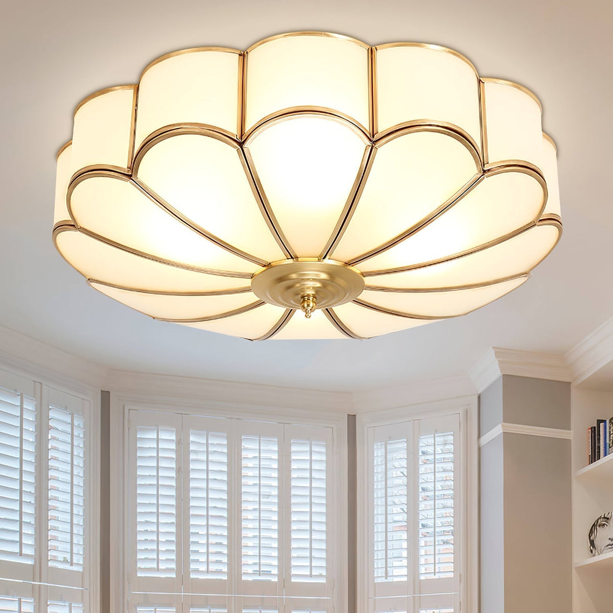 Viraean Modern Minimalist Flower Shape Brass Glass Ceiling Light