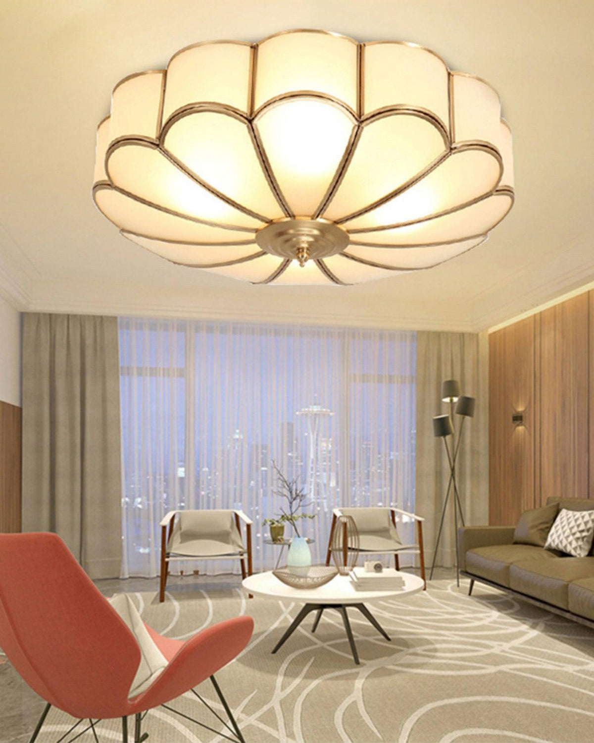 Adeline Ceiling Light Flower Shape Glass Brass