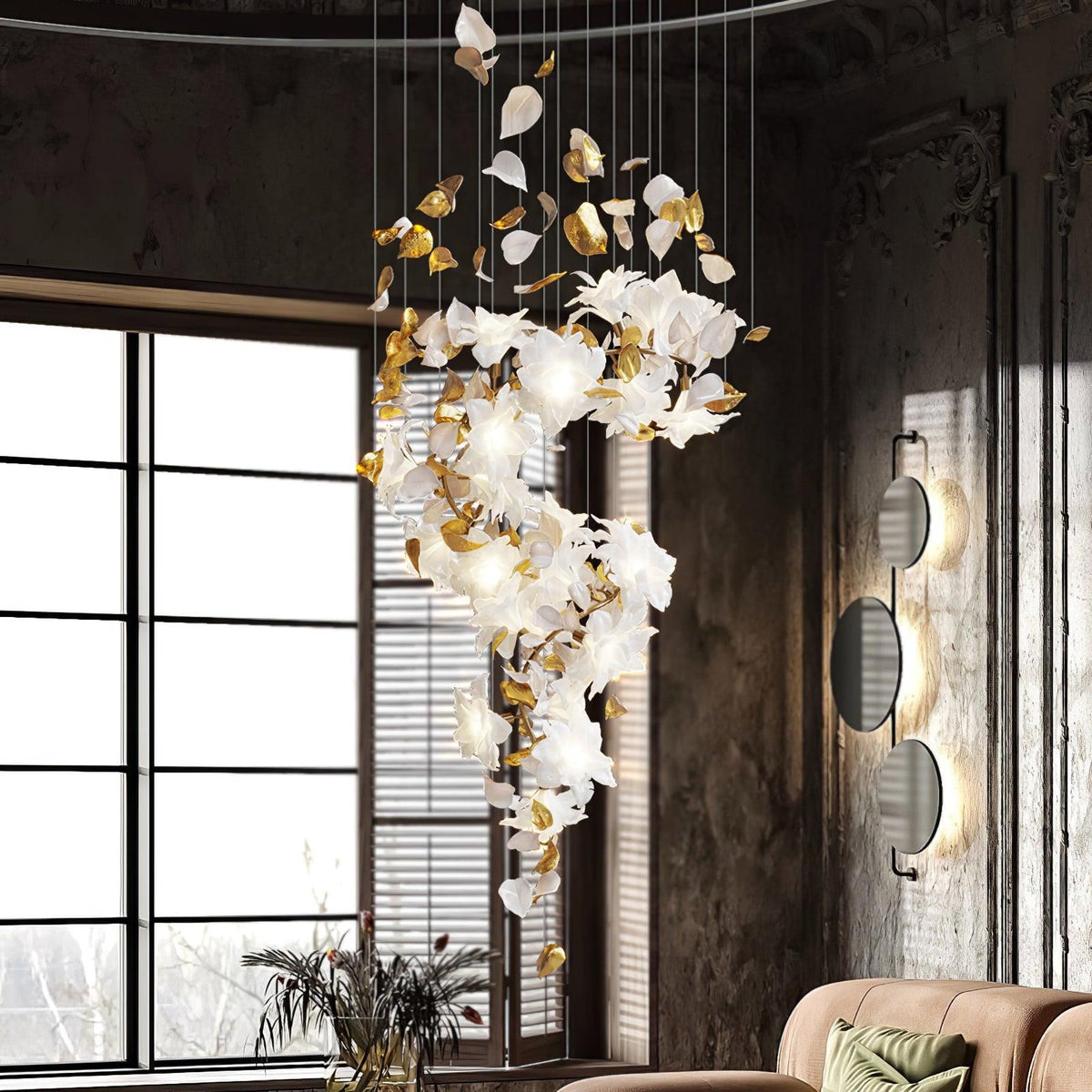 Araeos Flying Flowers Fluttering Brass Chandelier