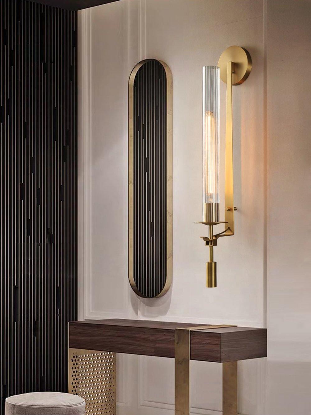 Ceshaisra French Classicism Plug-in Brass Glass Wall Lamp