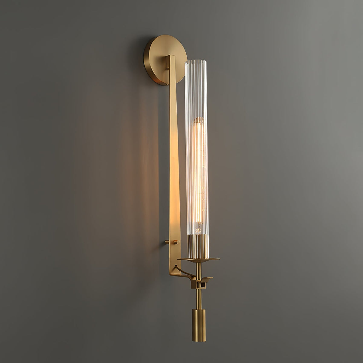 Veloora Wall Lamp Brass Minimalist Ribbed Glass