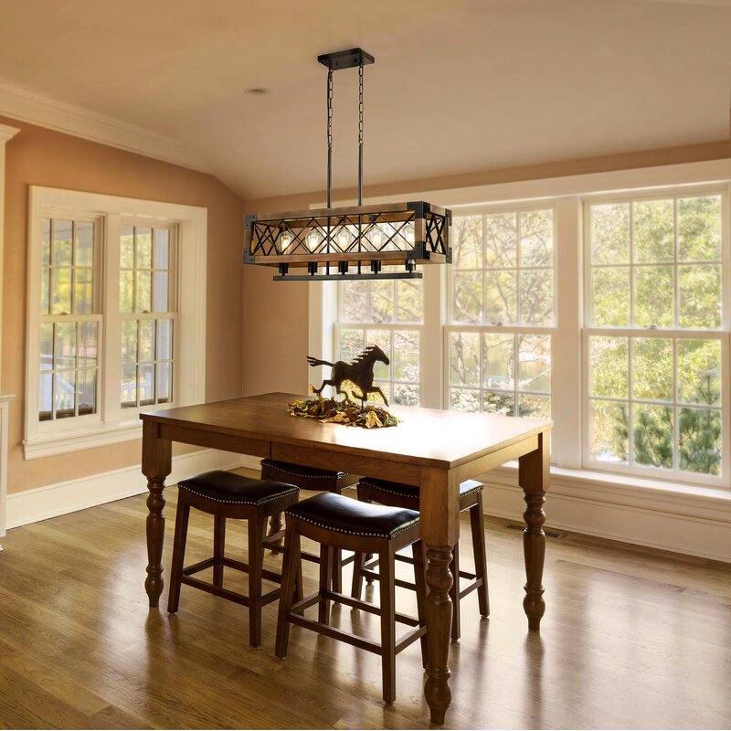 Rustic Industrial Linear Chandelier for Dining Rooms Farmhouse Rectangular/Square Light Fixture - Lamp Outdoor