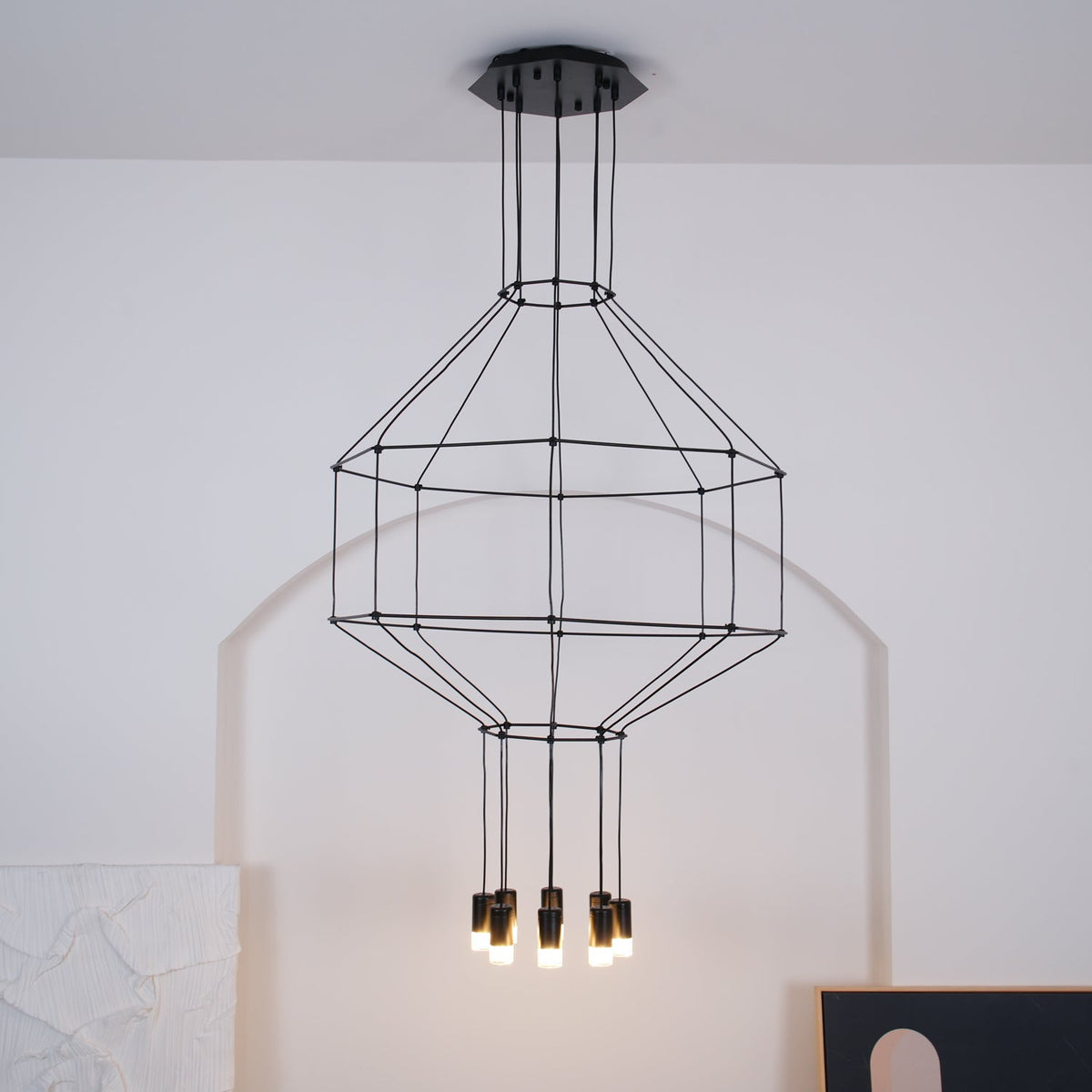 Elaalora Pendant Lamp Geometric Wire Black LED