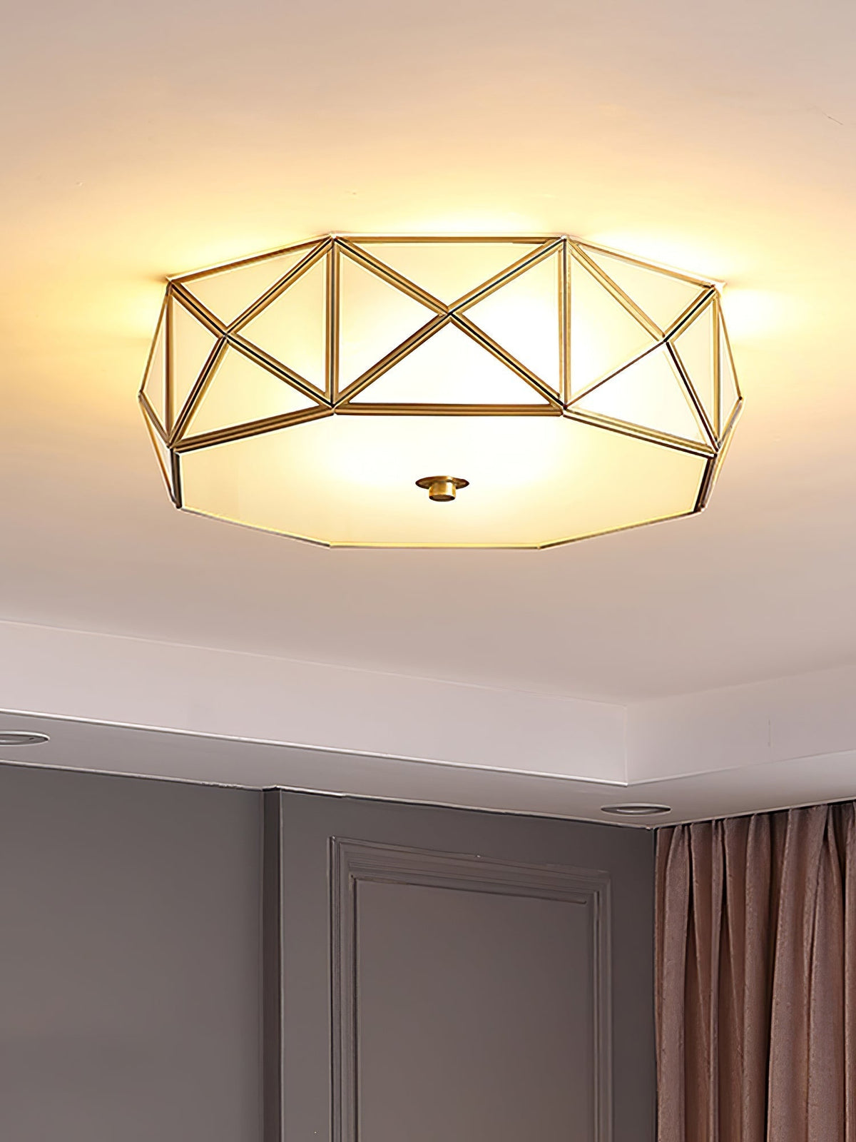 Celivise Geometric Shaped Brass Glass Flush Ceiling Light