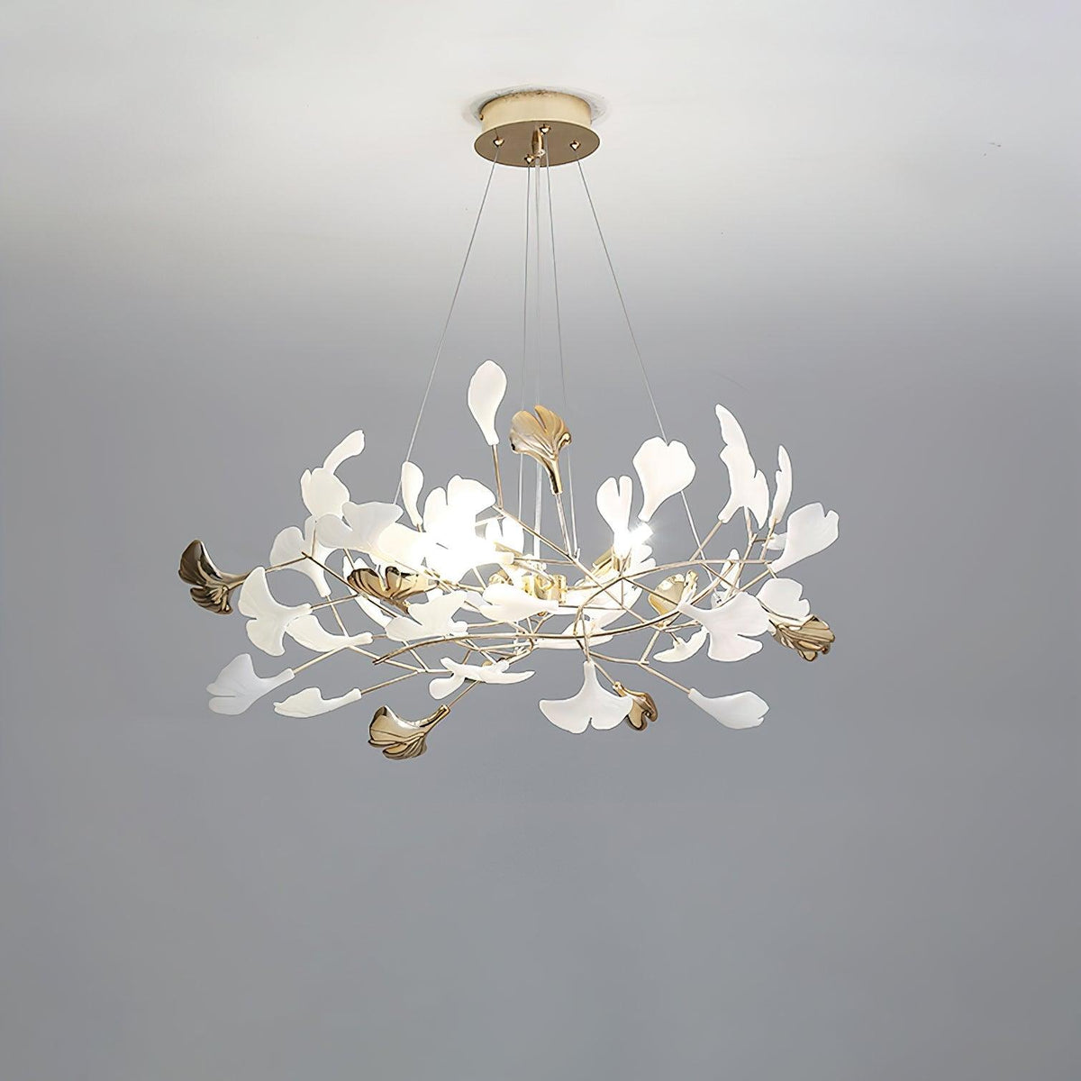 Eliinira Chandelier Gingko Ceramic Leaves Iron Frame