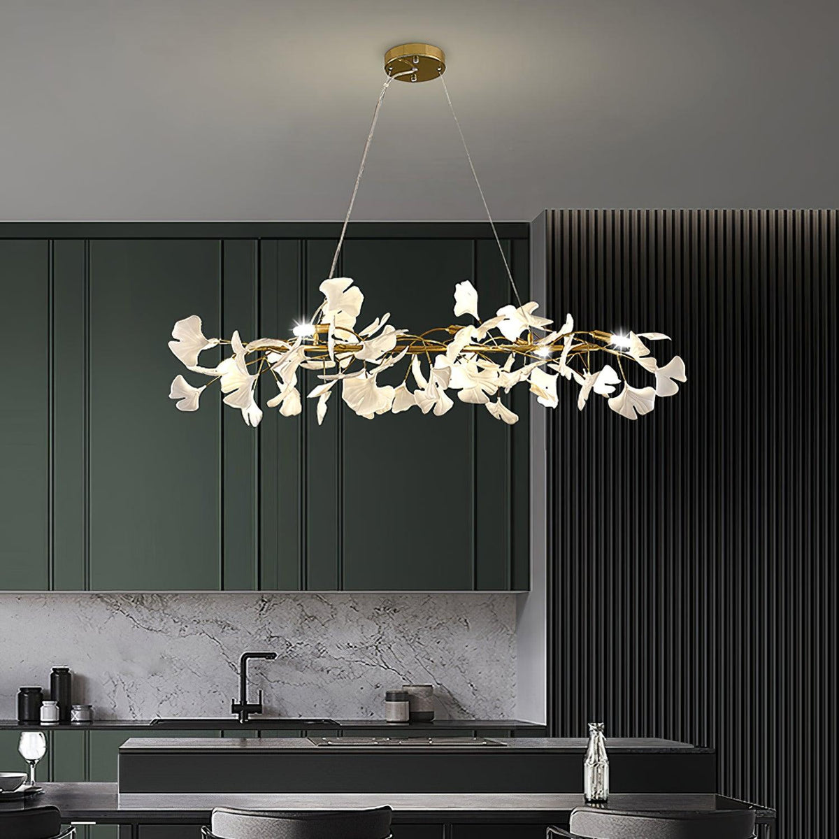 Rirove Pendant Lamp Gingko Ceramic Petals Gold
