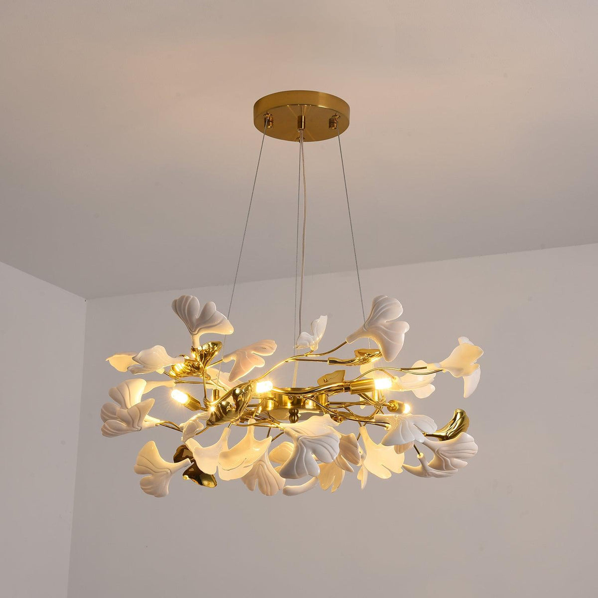 Oden Chandelier Ginkgo Leaf Ceramic Sculptural