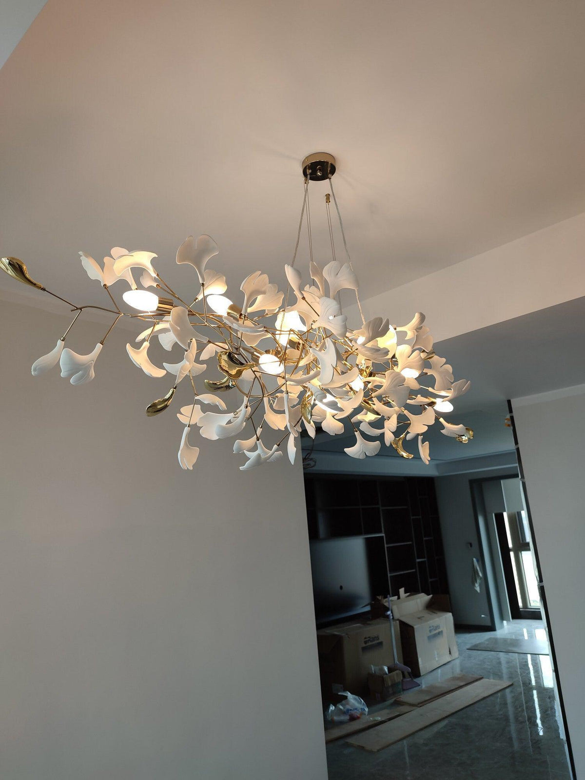 Veveno Chandelier Gingko S Ceramic Petals Brass
