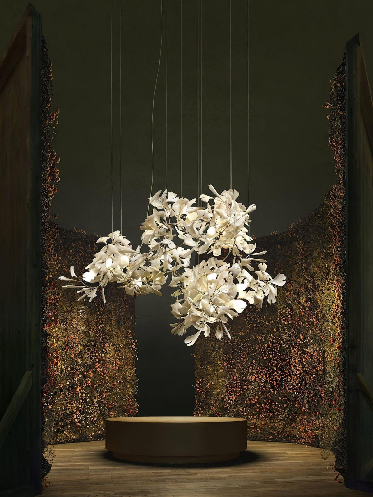 Sorvyn Pendant Lamp Ginkgo Ceramic Brass Floral