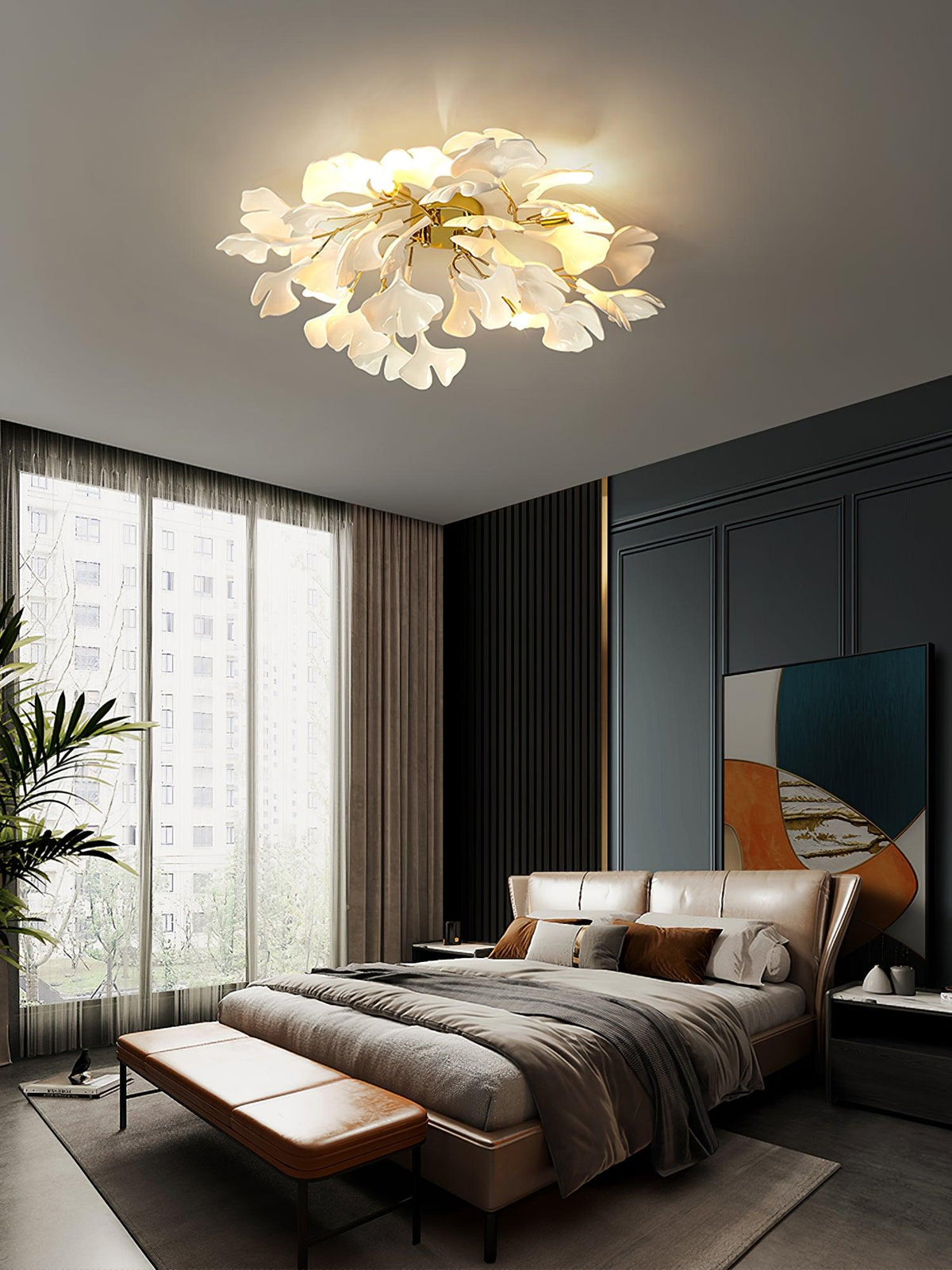 Rhea Ceiling Lamp Gingko Leaves with Brass Branch