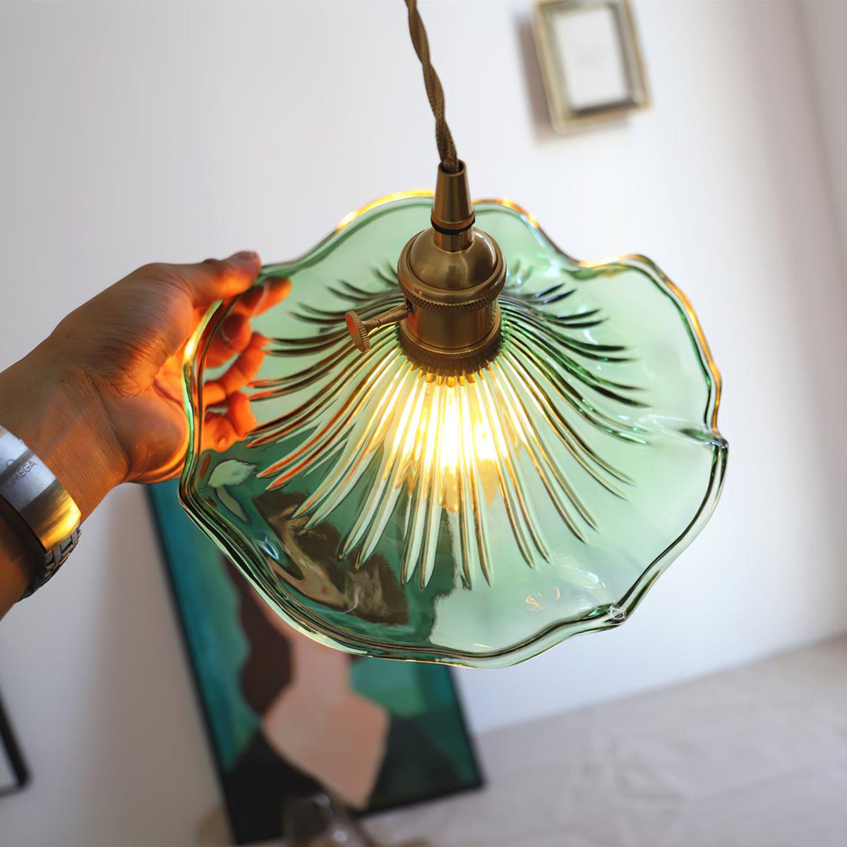 Fagus Glass Hibiscus Flower Pendant Light