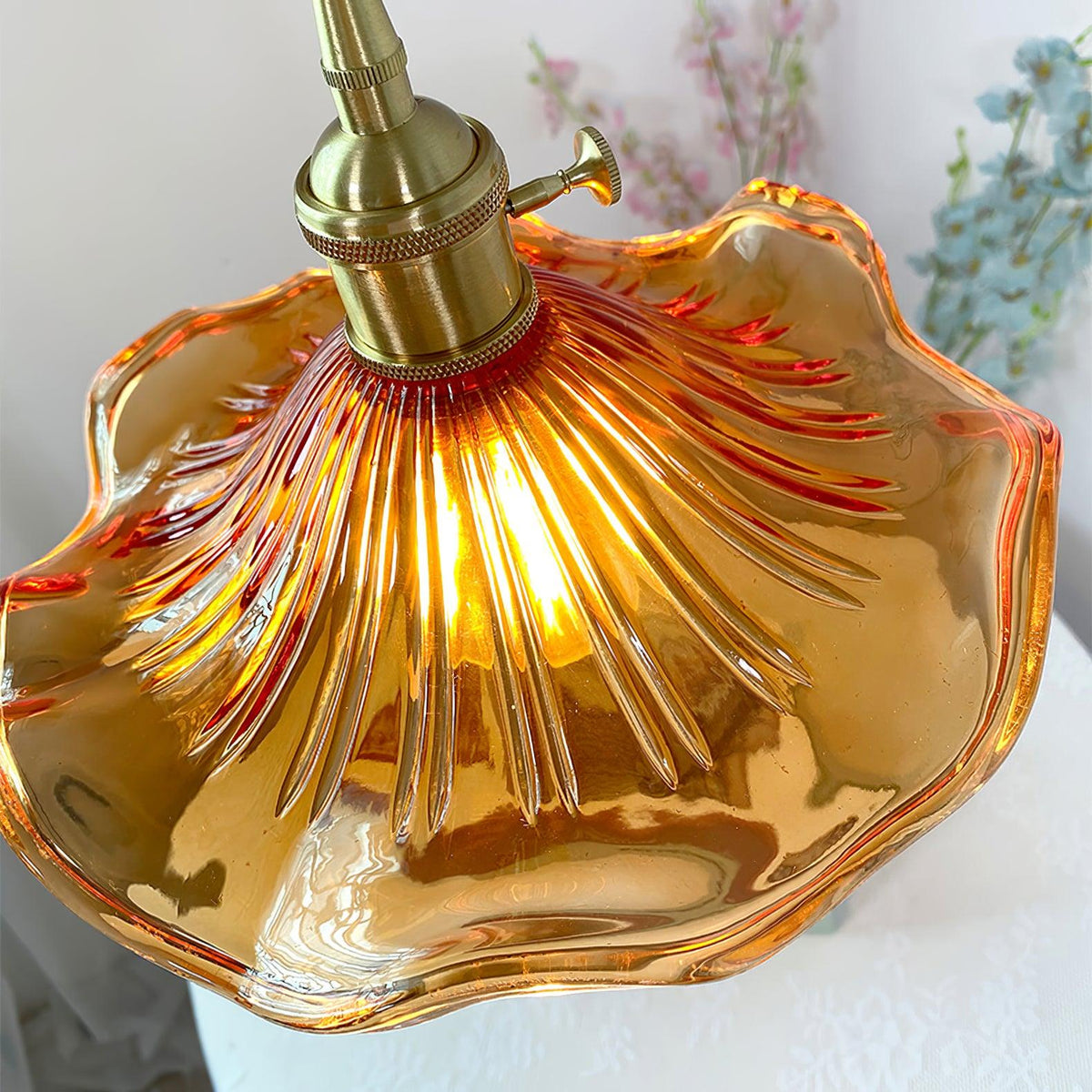 Fagus Glass Hibiscus Flower Pendant Light