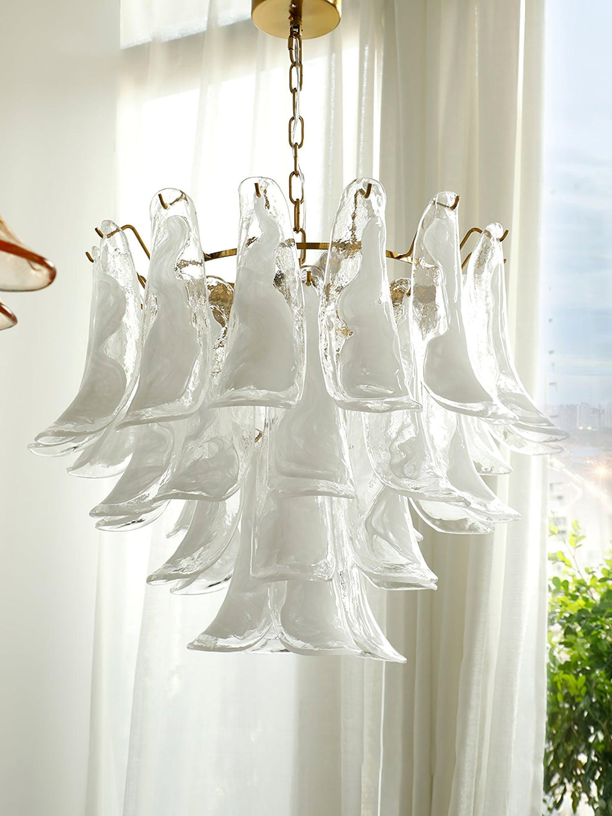 Elvess Chandelier Murano Glass Leaf Golden