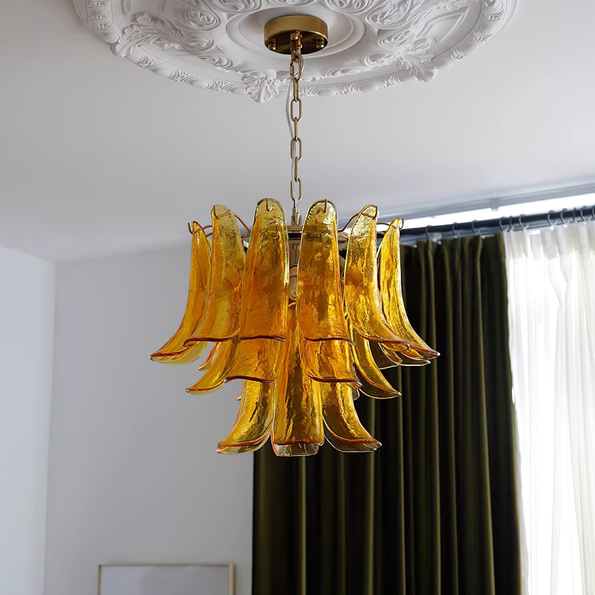 Elvess Chandelier Murano Glass Leaf Golden
