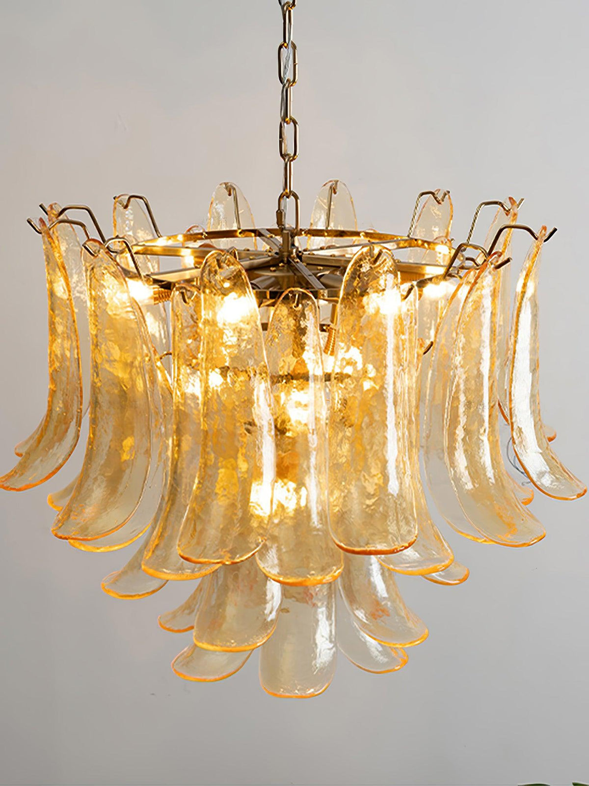 Elvess Chandelier Murano Glass Leaf Golden