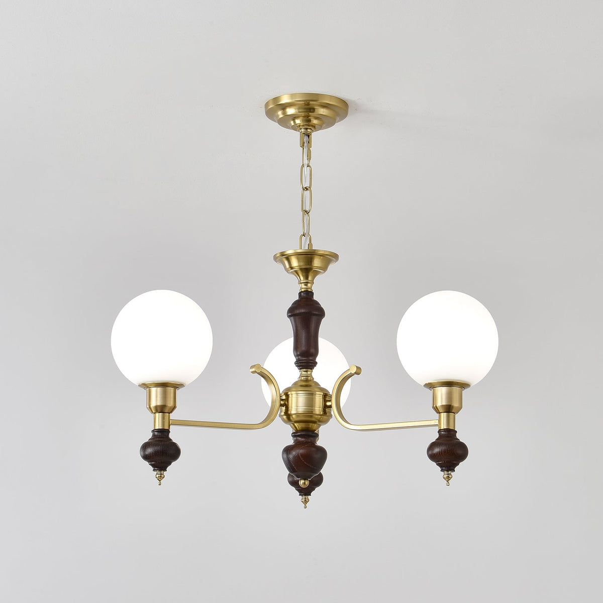 Nesvin Chandelier Wood & Brass Globe Orb