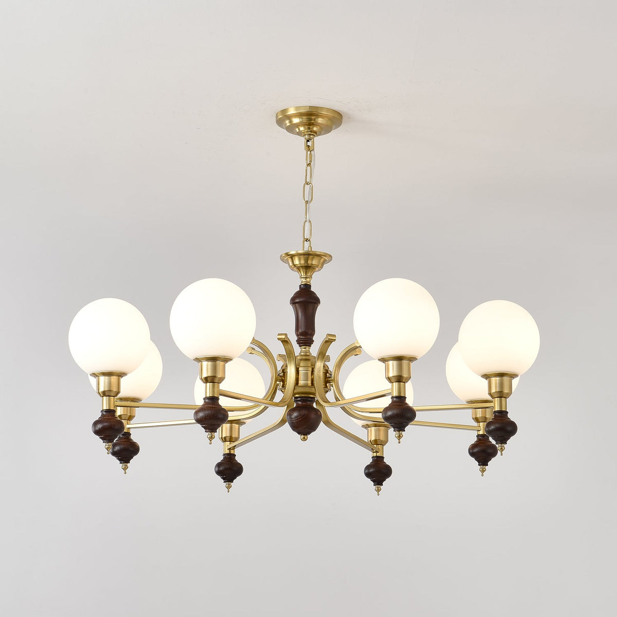 Nesvin Chandelier Wood & Brass Globe Orb