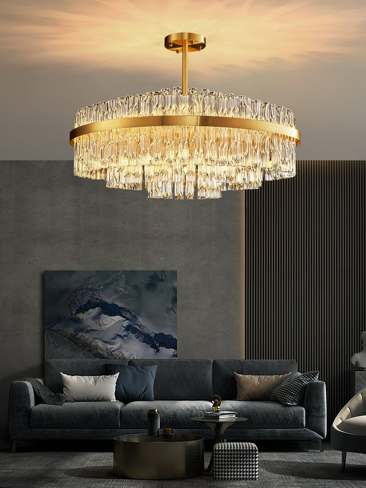 Solivian Chandelier Gold Clear Rod Elegant