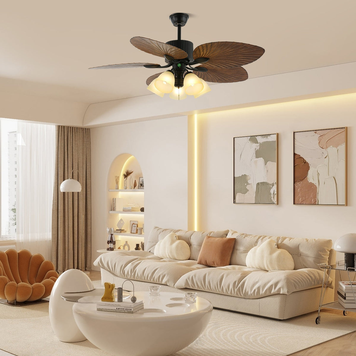 Syleelle Tropical Wood Glass Ceiling Fan Light