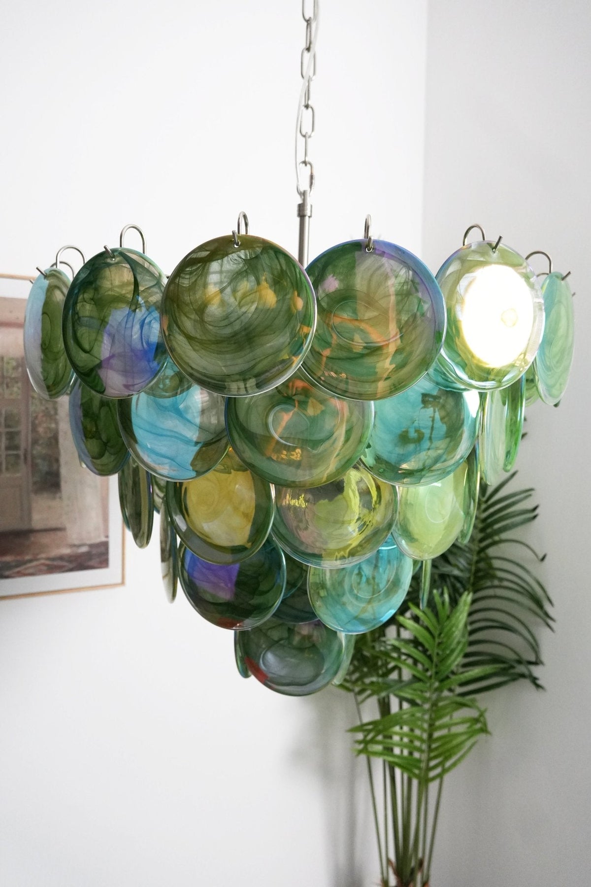 Lioraline Chandelier Green Murano Glass Disc Contemporary