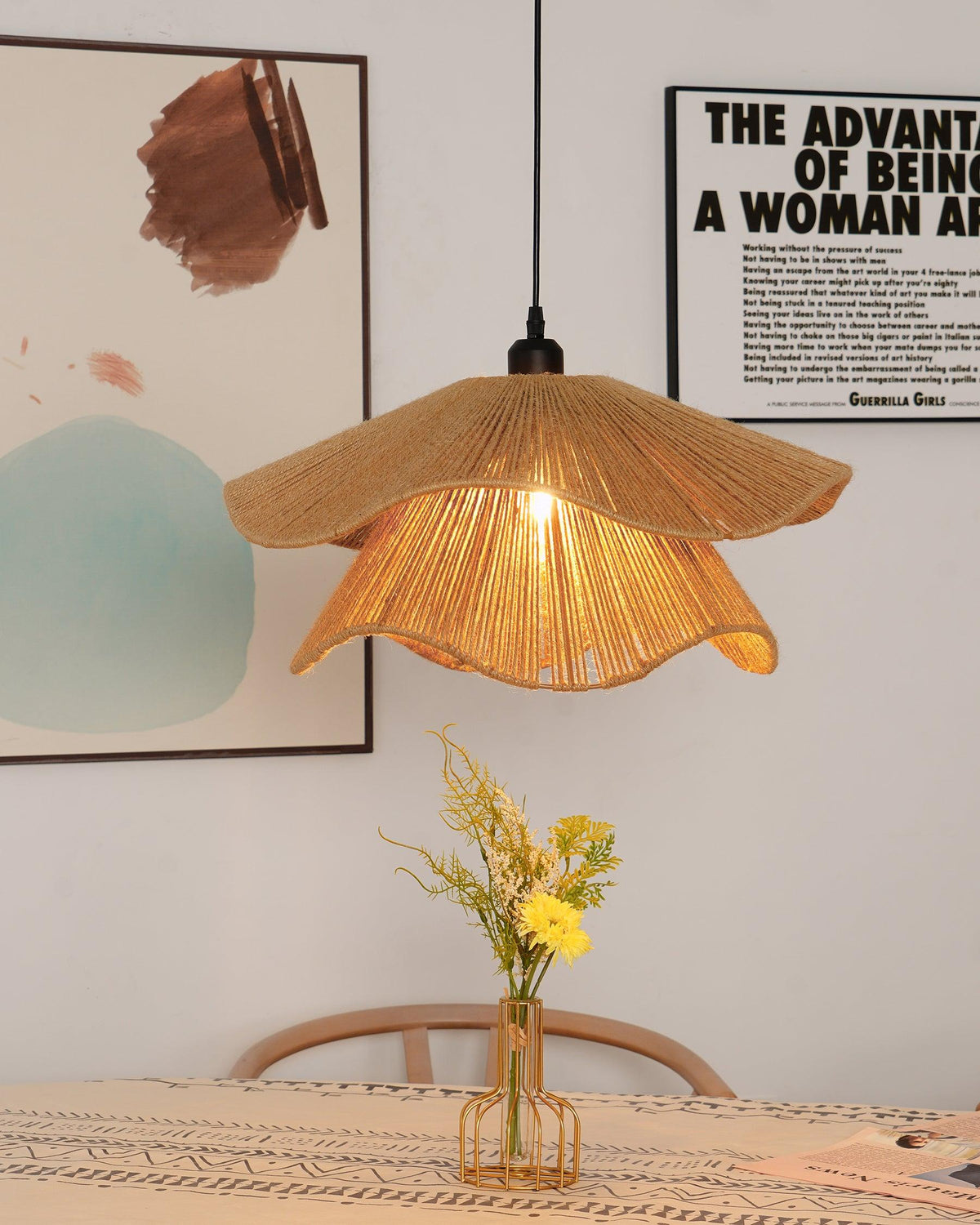 Avenaenne Pendant Lamp Handmade Straw Hat Double Layer