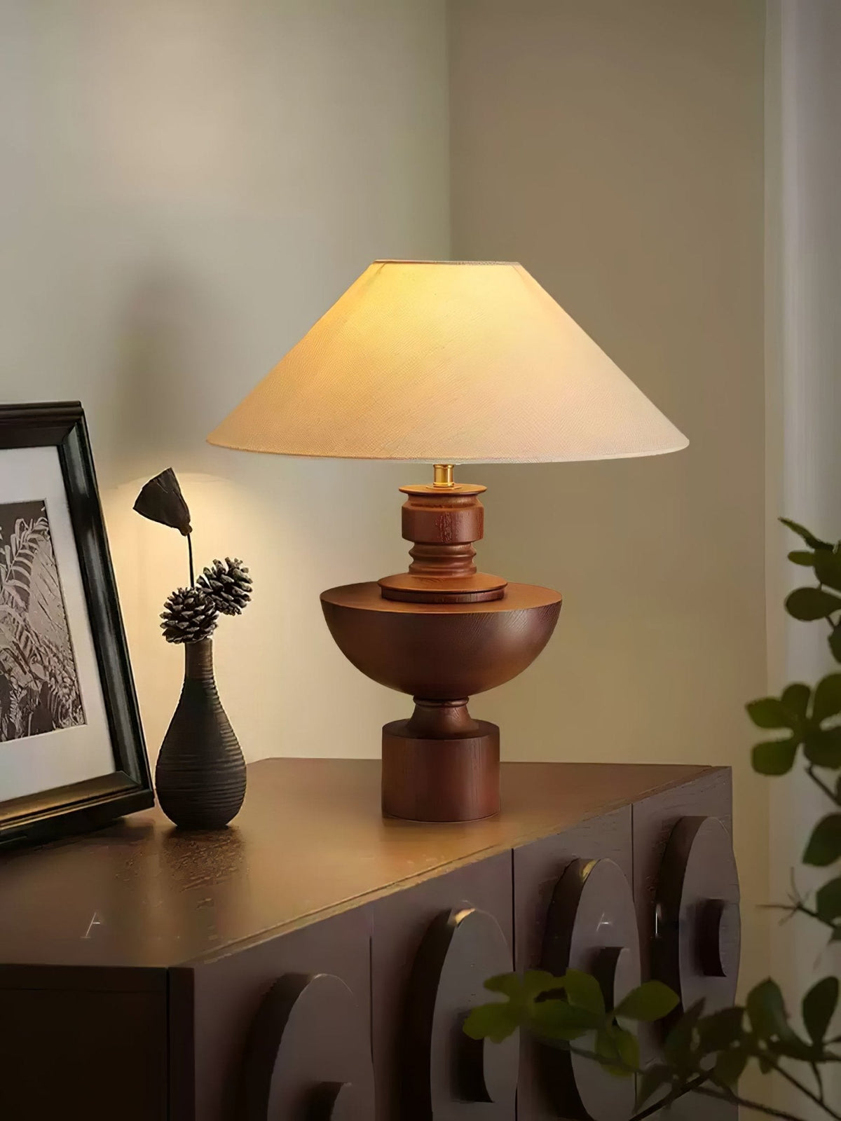Dunell Wood Fabric Vintage Table Lamp