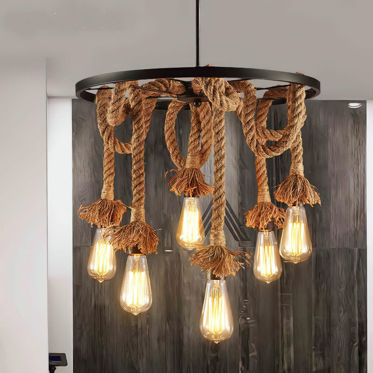 Soluaine Chandelier Hemp Rope Industrial Six Head
