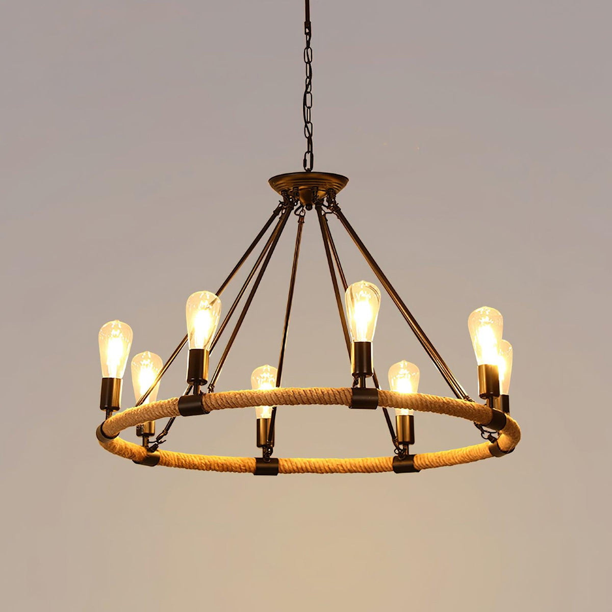 Novien Chandelier Hemp Rope Industrial Round