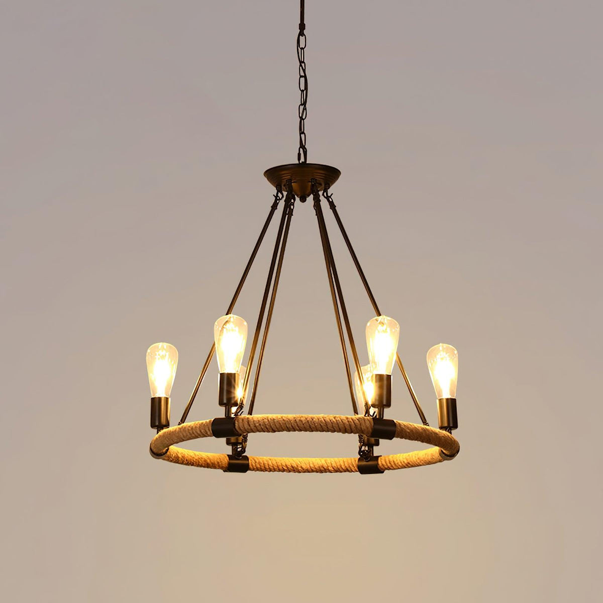 Novien Chandelier Hemp Rope Industrial Round