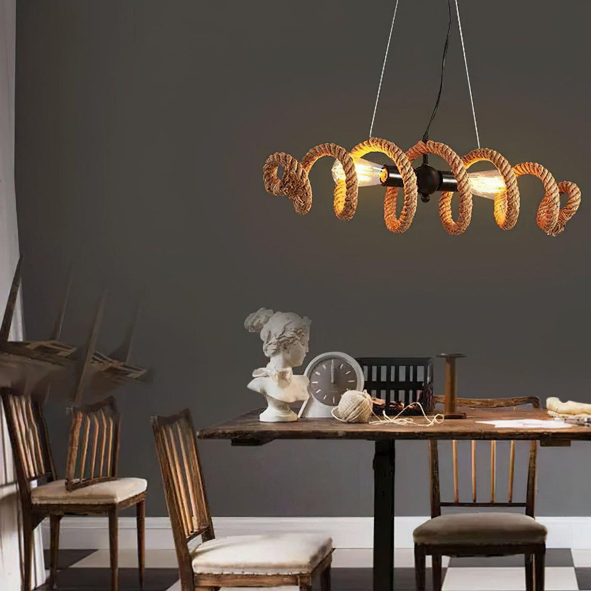 Cassian Hemp Rope Industrial Spiral Chandelier