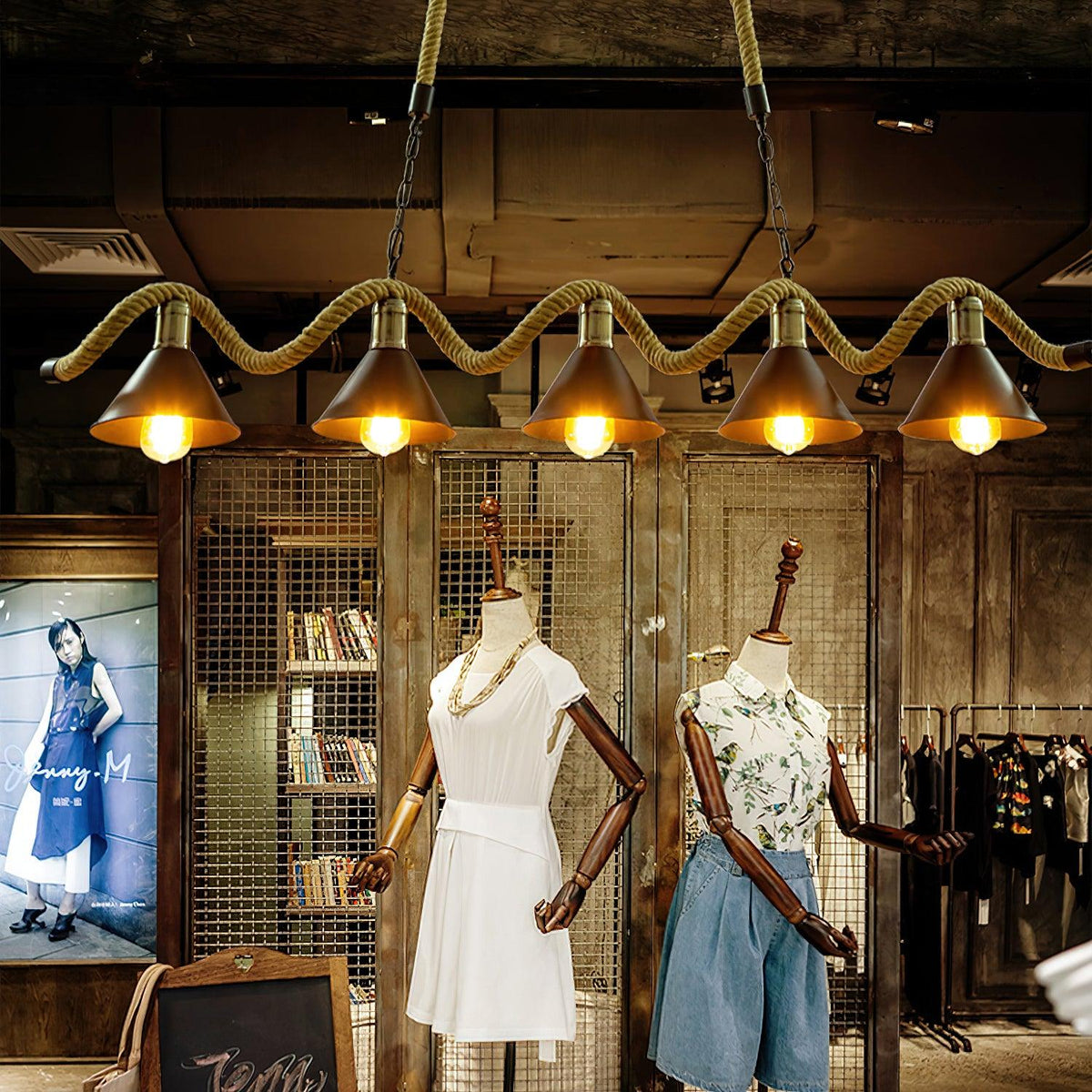 Canisaria Chandelier Hemp Rope Industrial Wave
