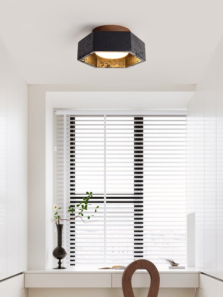 Hexara Hexagon Black Travertine Ceiling Lamp