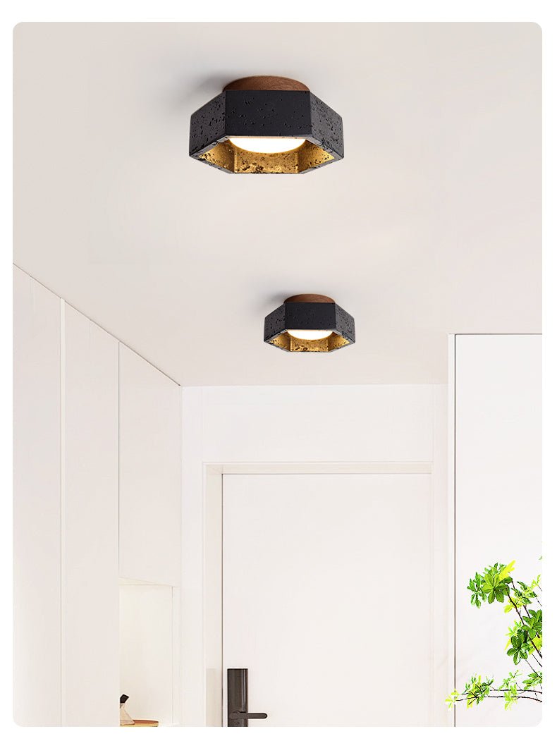 Hexara Hexagon Black Travertine Ceiling Lamp