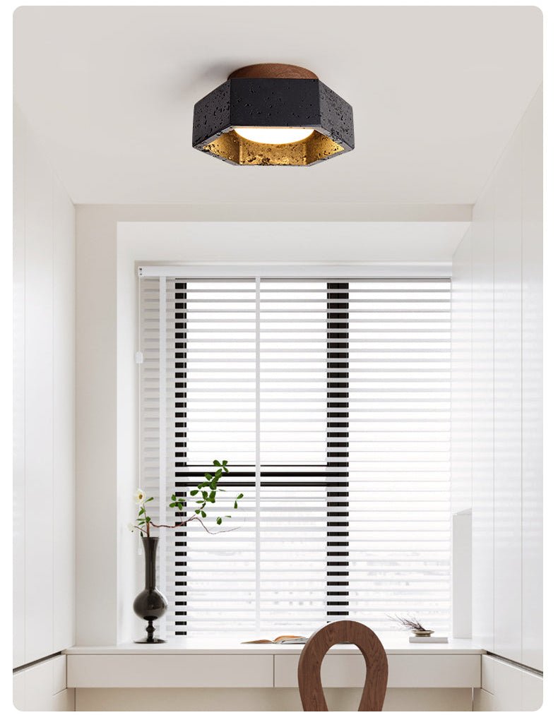 Hexara Hexagon Black Travertine Ceiling Lamp