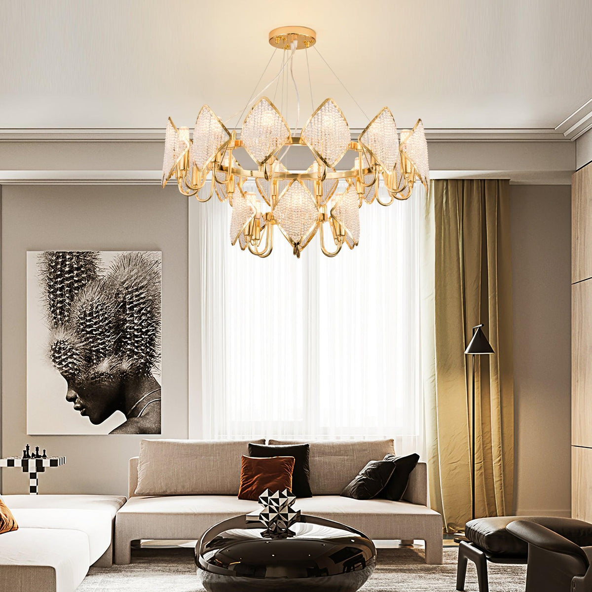 Cyrirena Chandelier Crystal Leaf Double-Tier
