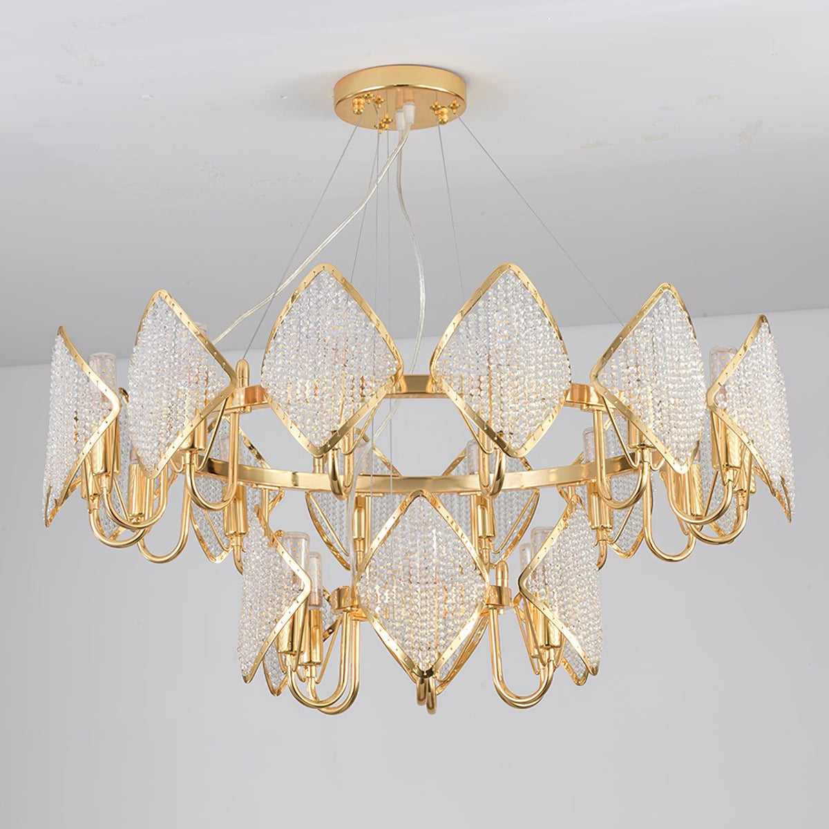 Cyrirena Chandelier Crystal Leaf Double-Tier
