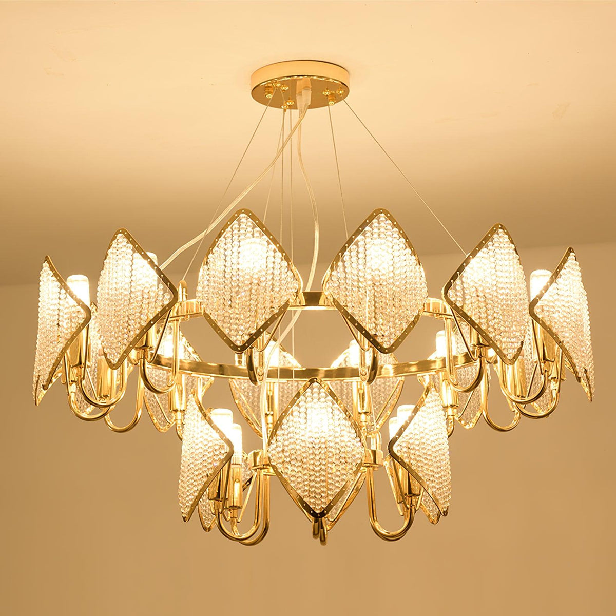 Cyrirena Chandelier Crystal Leaf Double-Tier