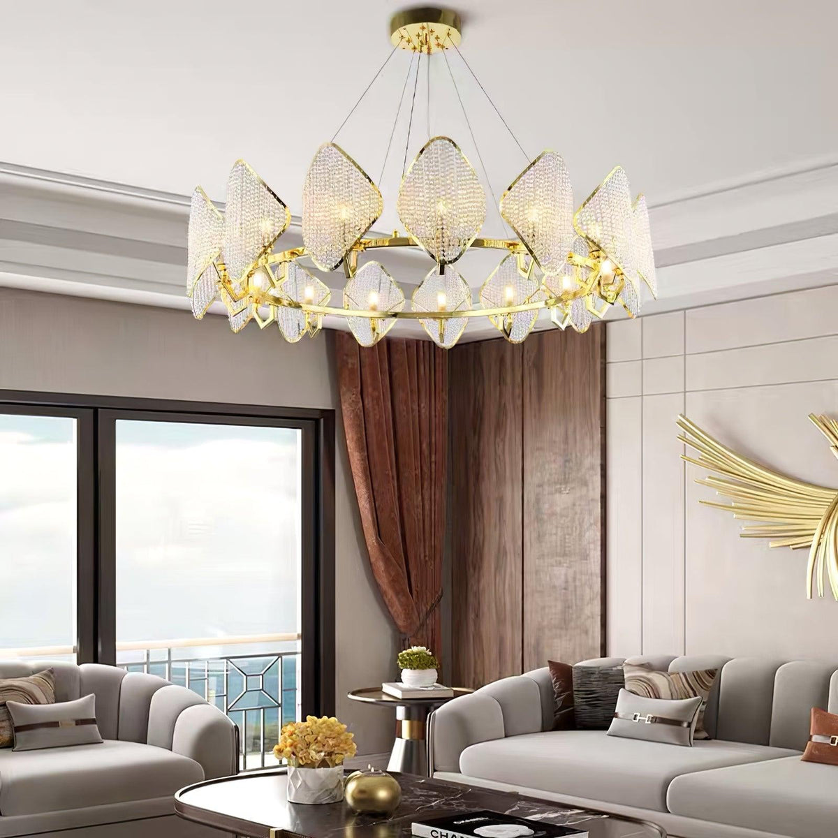 Cyrirena Chandelier Crystal Leaf Double-Tier
