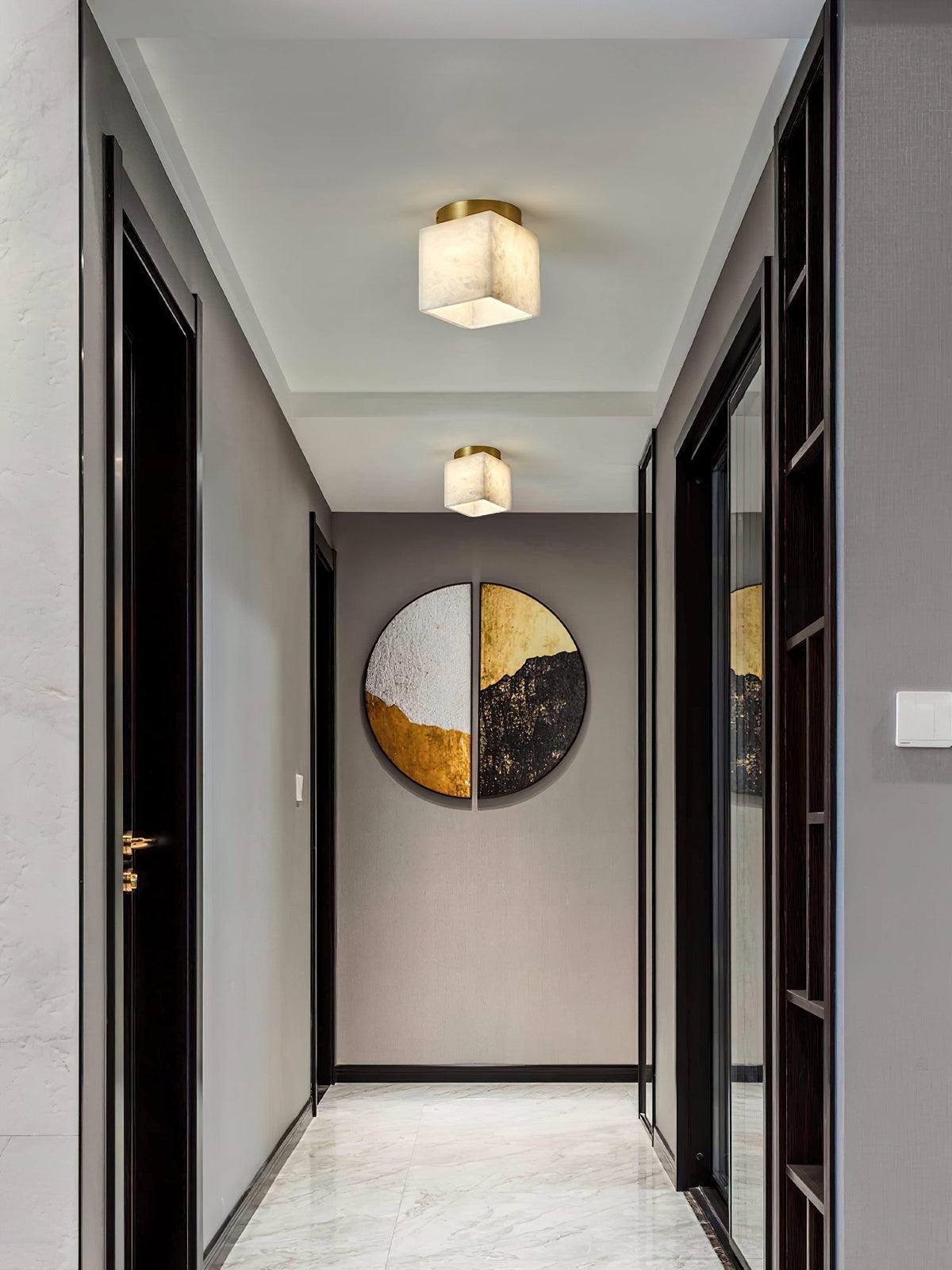 Usilia Modern Minimalist Brass Alabaster Ceiling Light