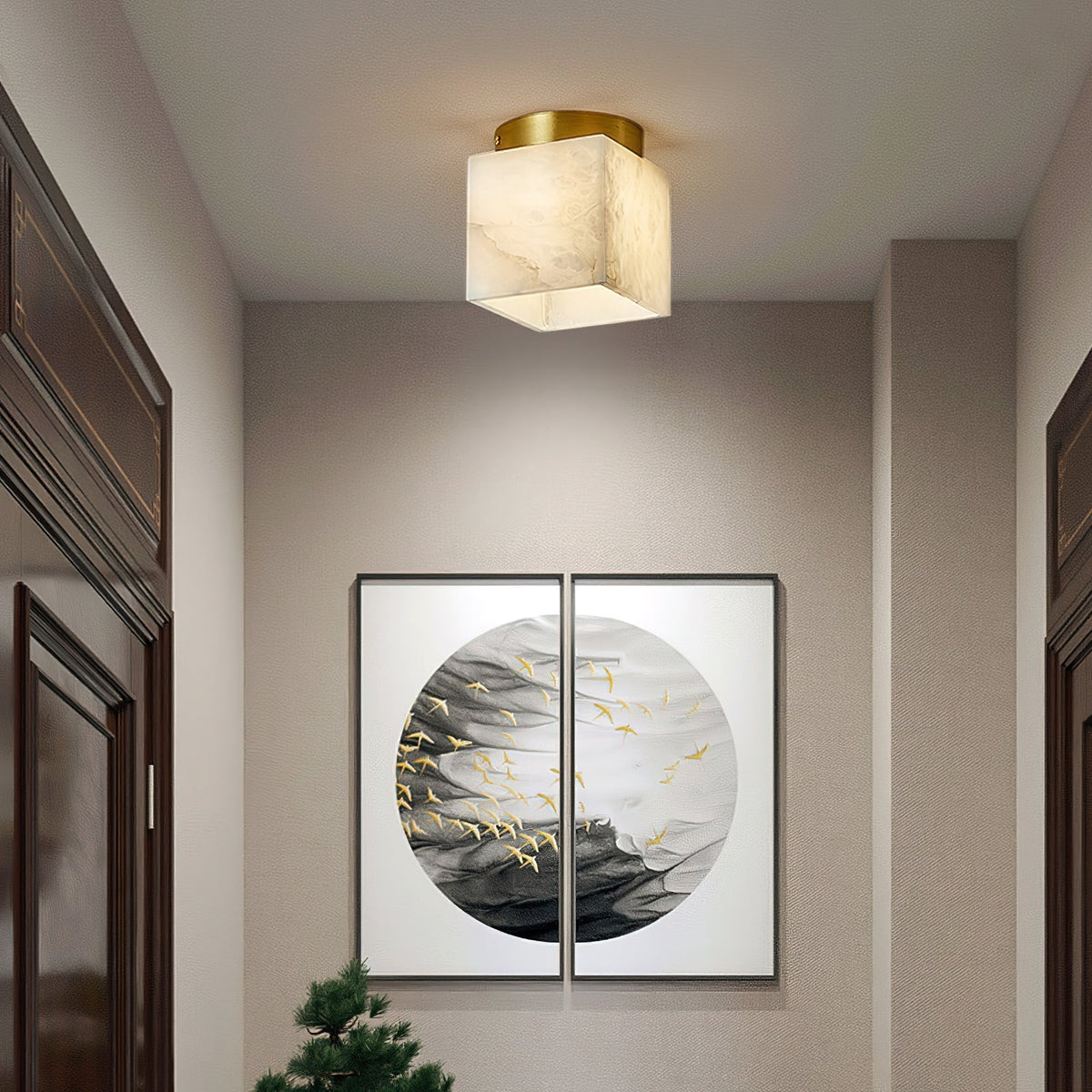 Usilia Modern Minimalist Brass Alabaster Ceiling Light