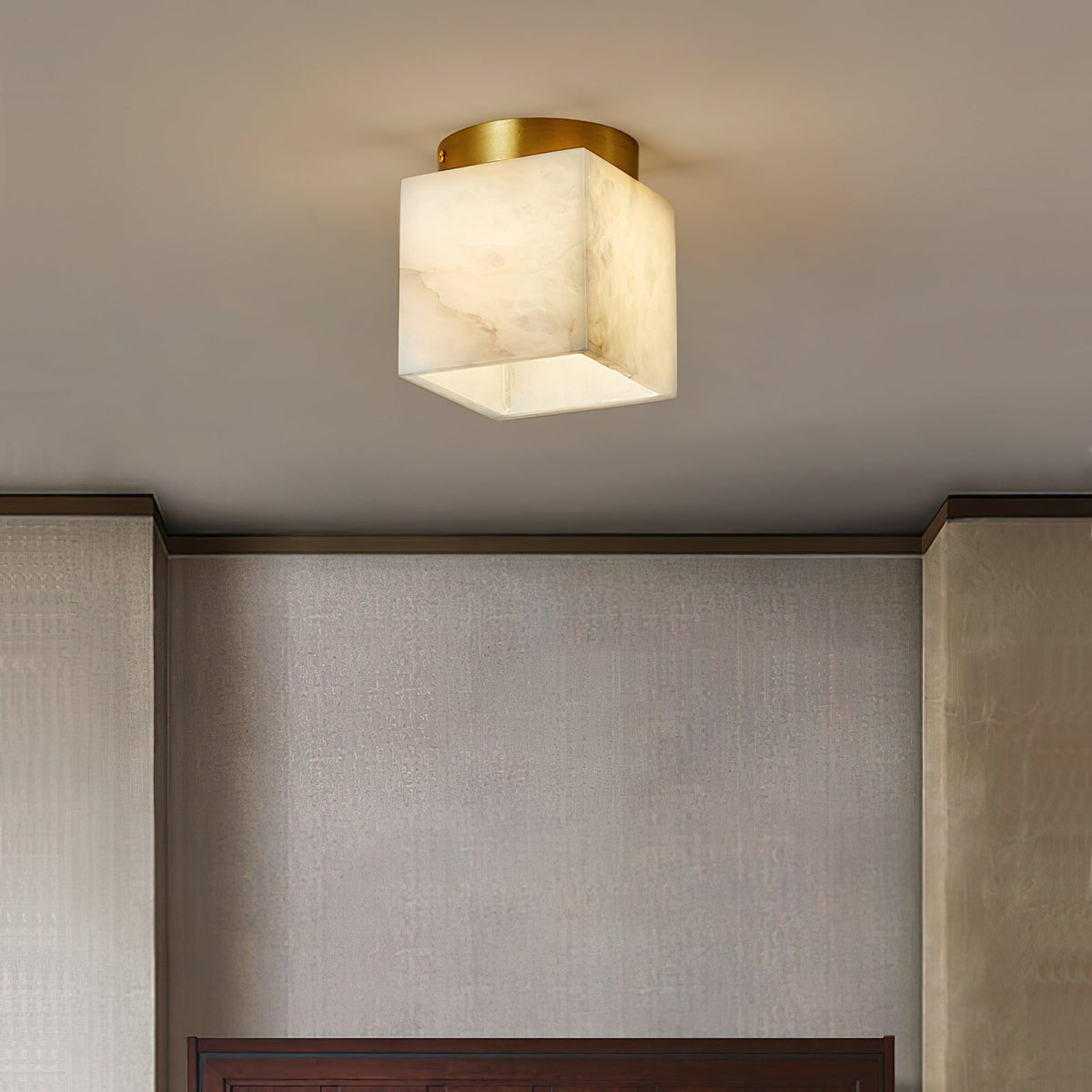 Usilia Modern Minimalist Brass Alabaster Ceiling Light