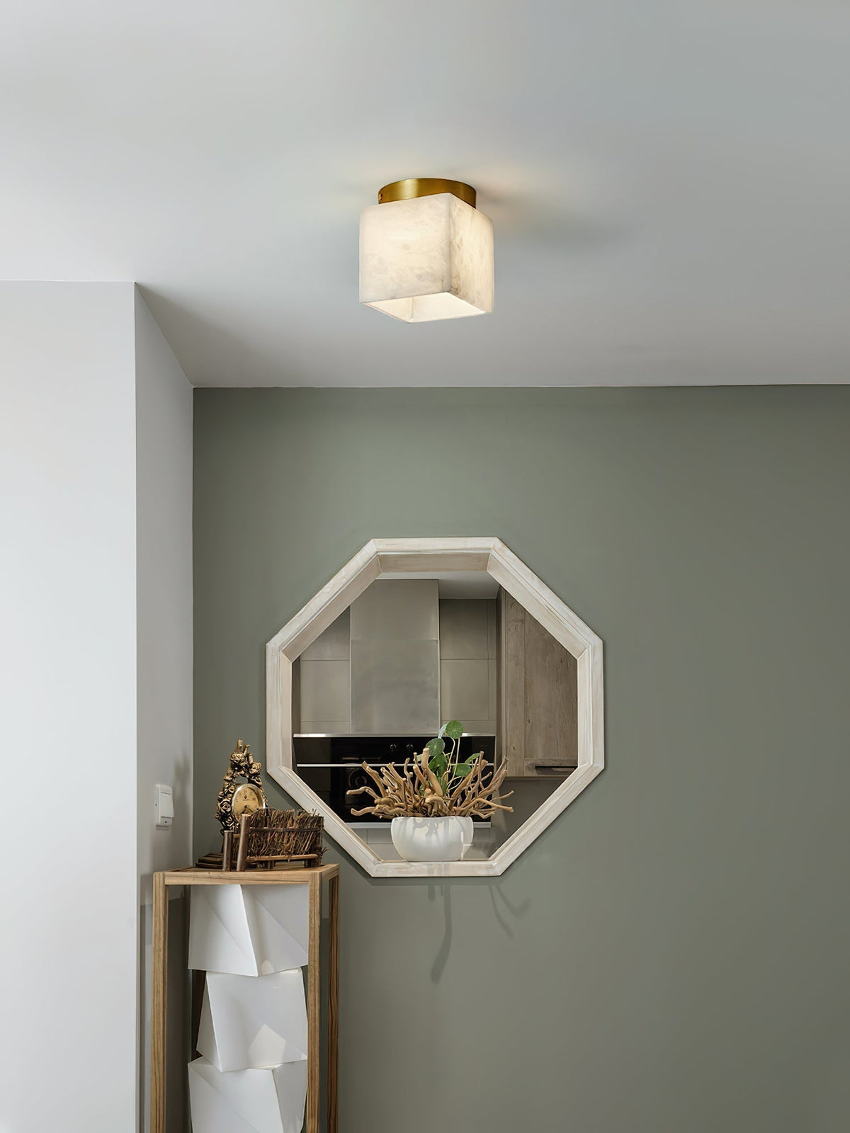 Usilia Modern Minimalist Brass Alabaster Ceiling Light