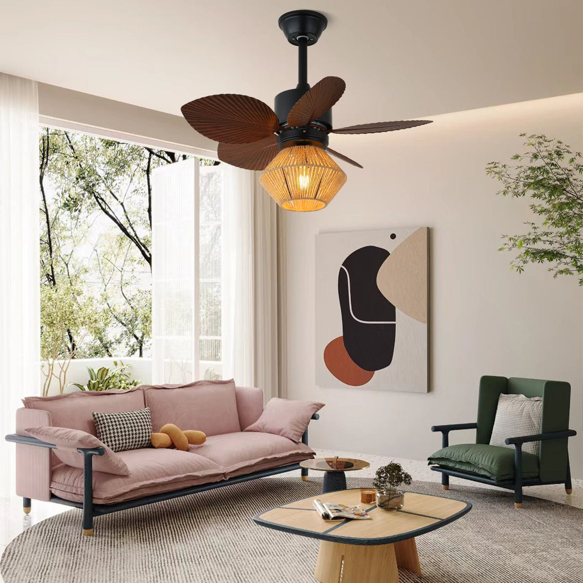 Solaya Tropical Rattan Ceiling Fan Light