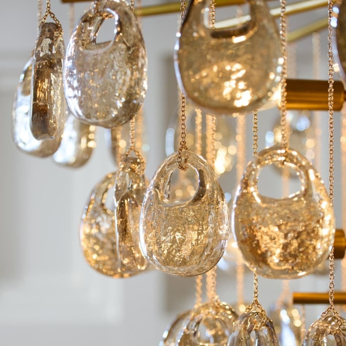 Velaian Chandelier Amber Seedy Glass Drop Antique Brass
