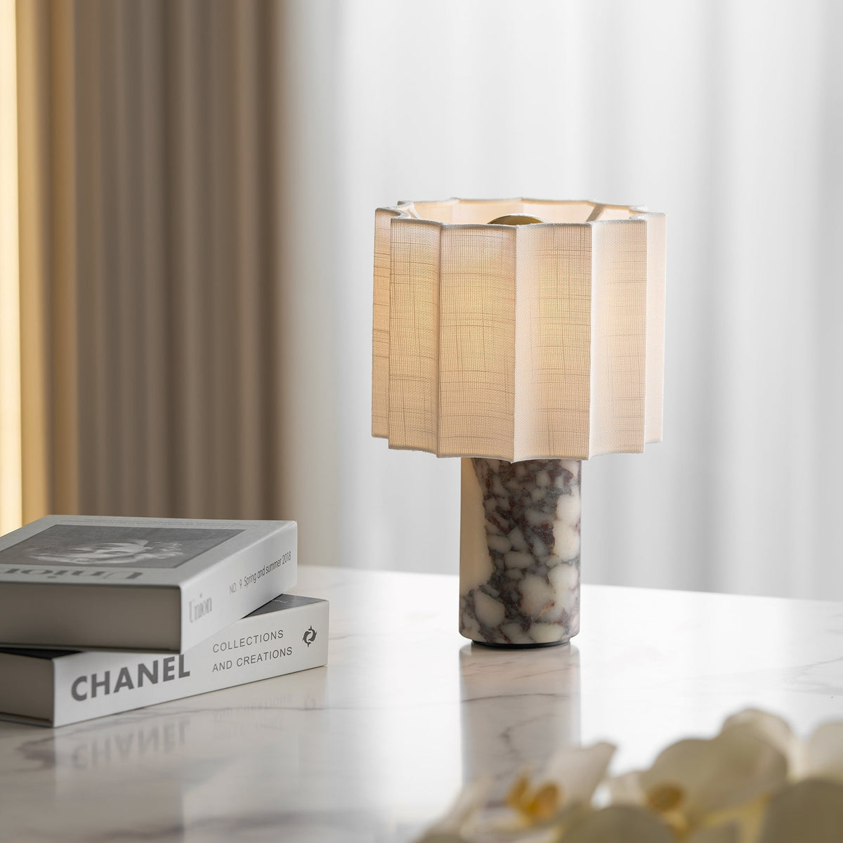 Serenity Pleated Fabric & Marble Table Lamp