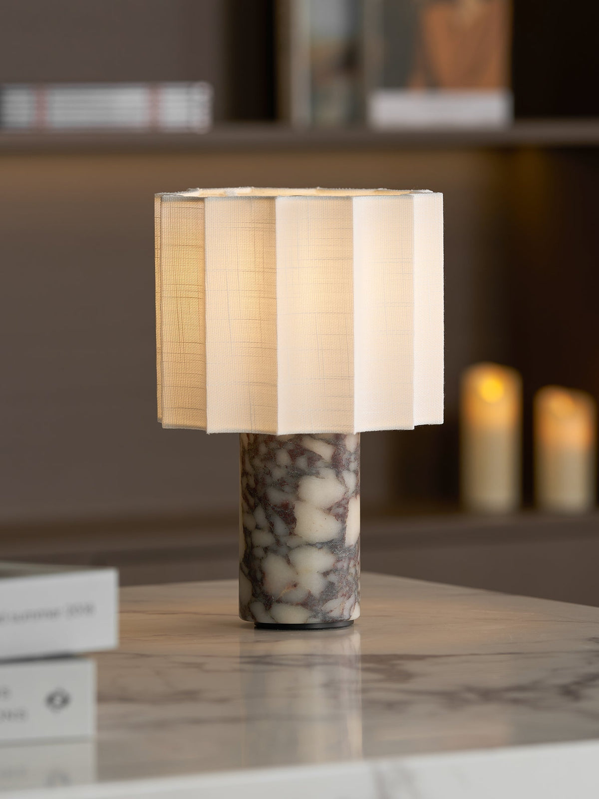 Serenity Pleated Fabric & Marble Table Lamp