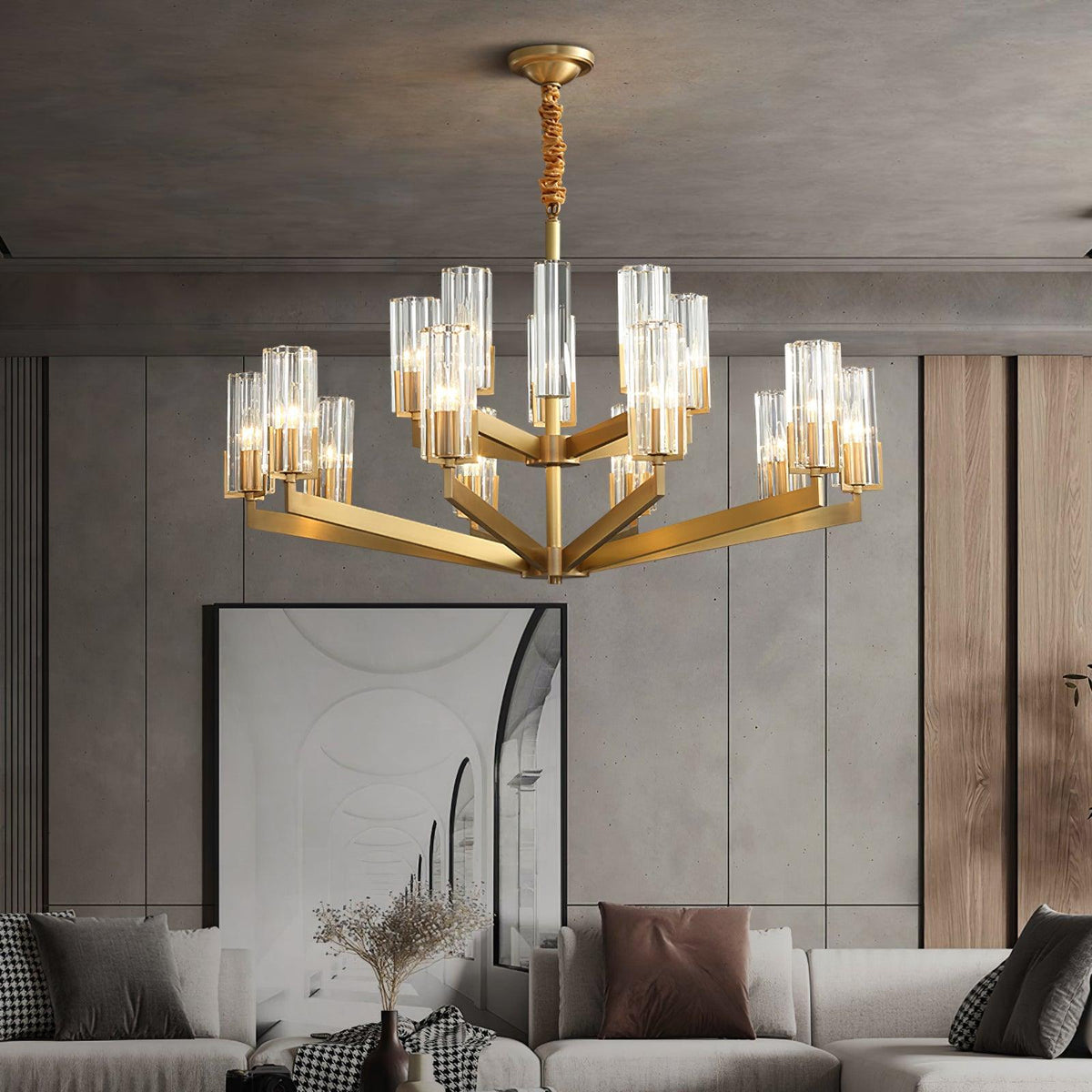 Velinora Chandelier Brass Glass Modern