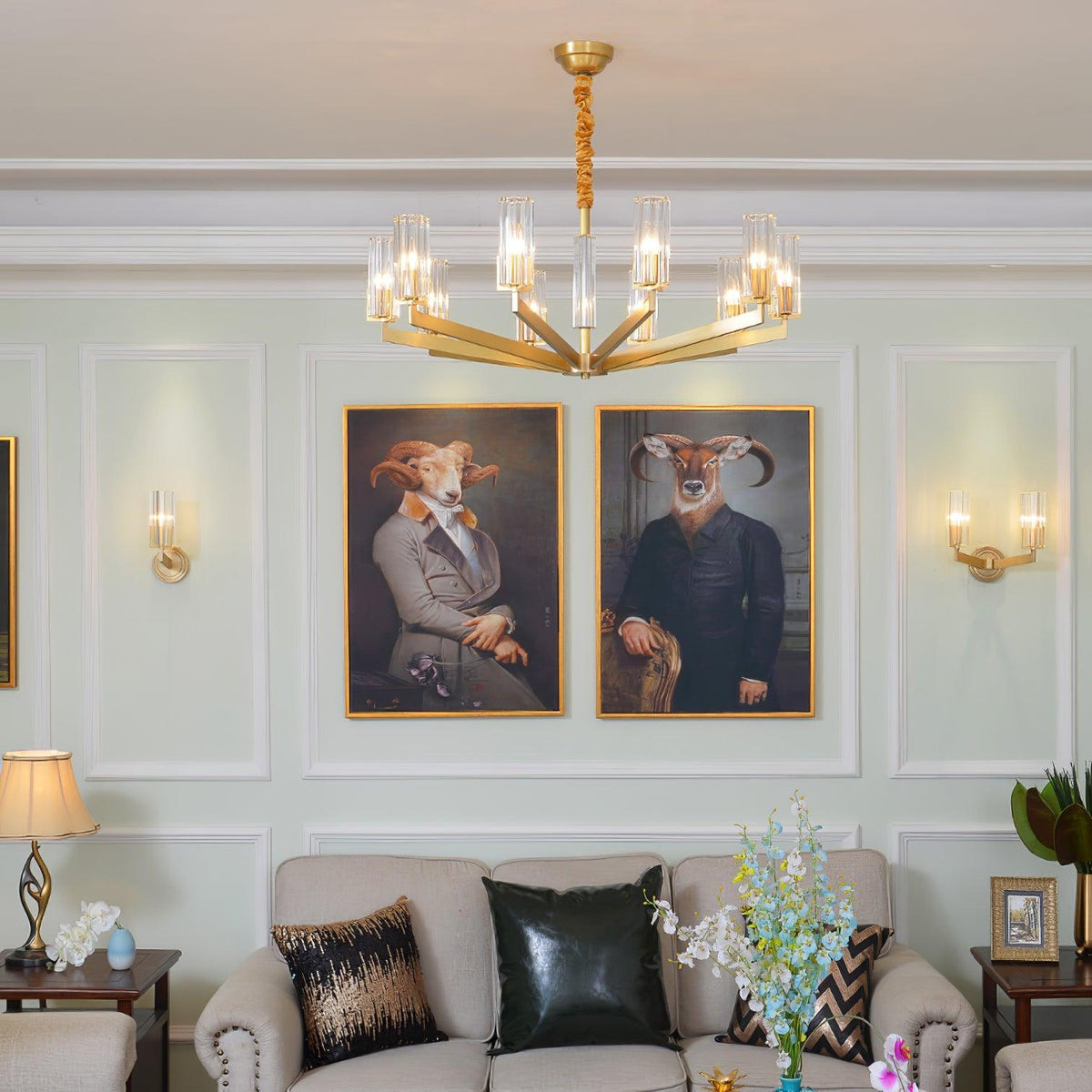 Velinora Chandelier Brass Glass Modern